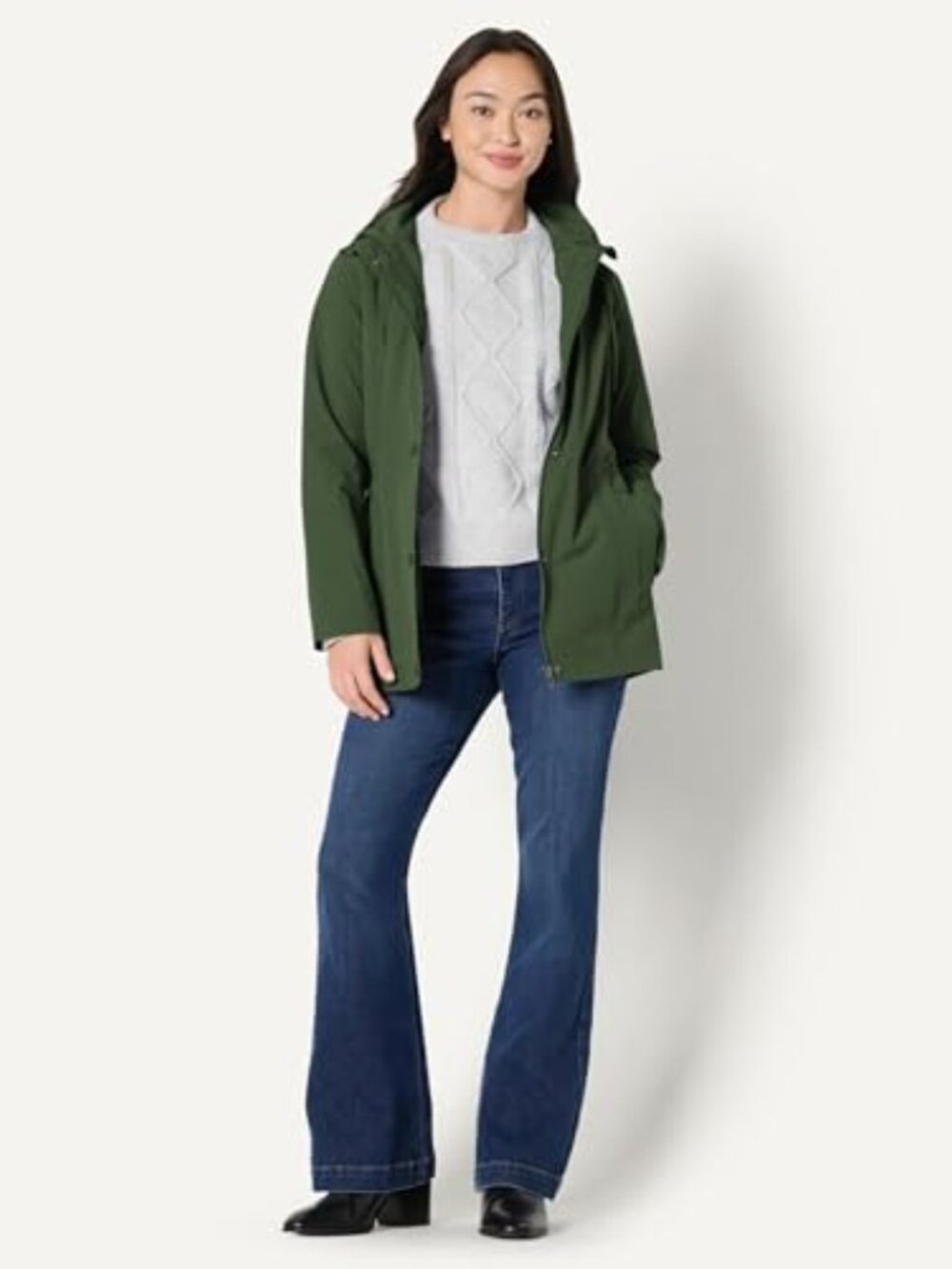 Waterproof Long Hooded Rain Jacket Relaxed Fit Women's Anorak Lightweight - Picture 5 of 7